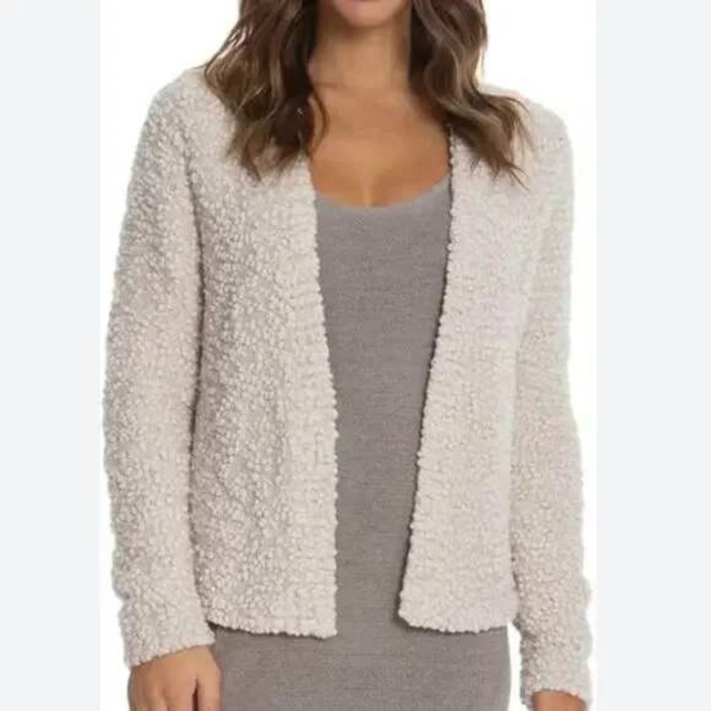 Barefoot Dreams Cardigan Womens Large Almond Cream Bouclé Open Front Cozy Beachy